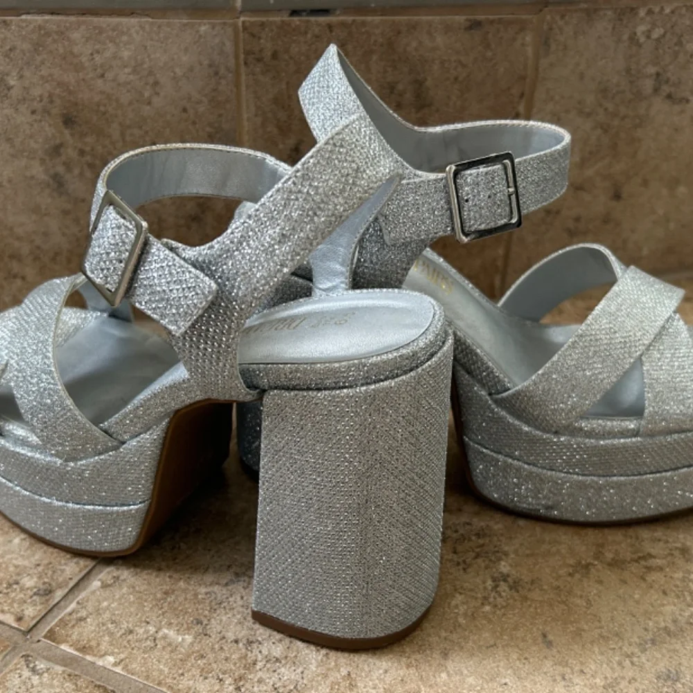 Silver Glitter Platform Sandals - Women's Dress Heels